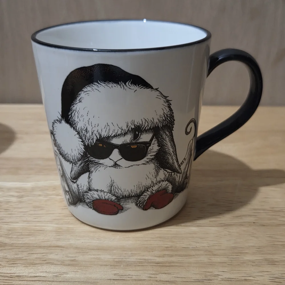 Williams Sonoma White Ceramic Mug with Black Handle and Red Accent